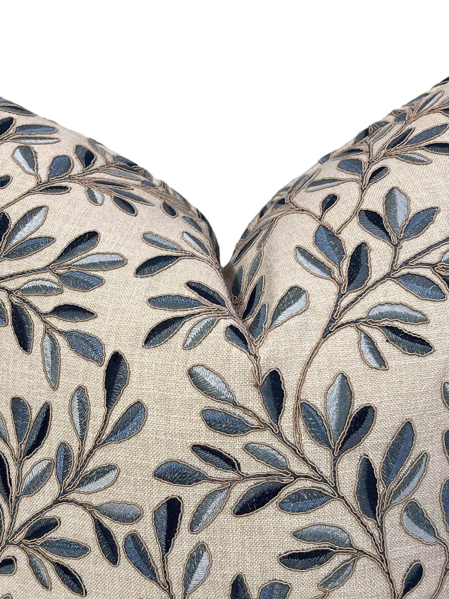 Leaf Embroidery Linen Pillow Cover, Neutral Toned Pillow Cover, Botanical Embroidered Cushion Cover, Linen Decorative Pillow Cover