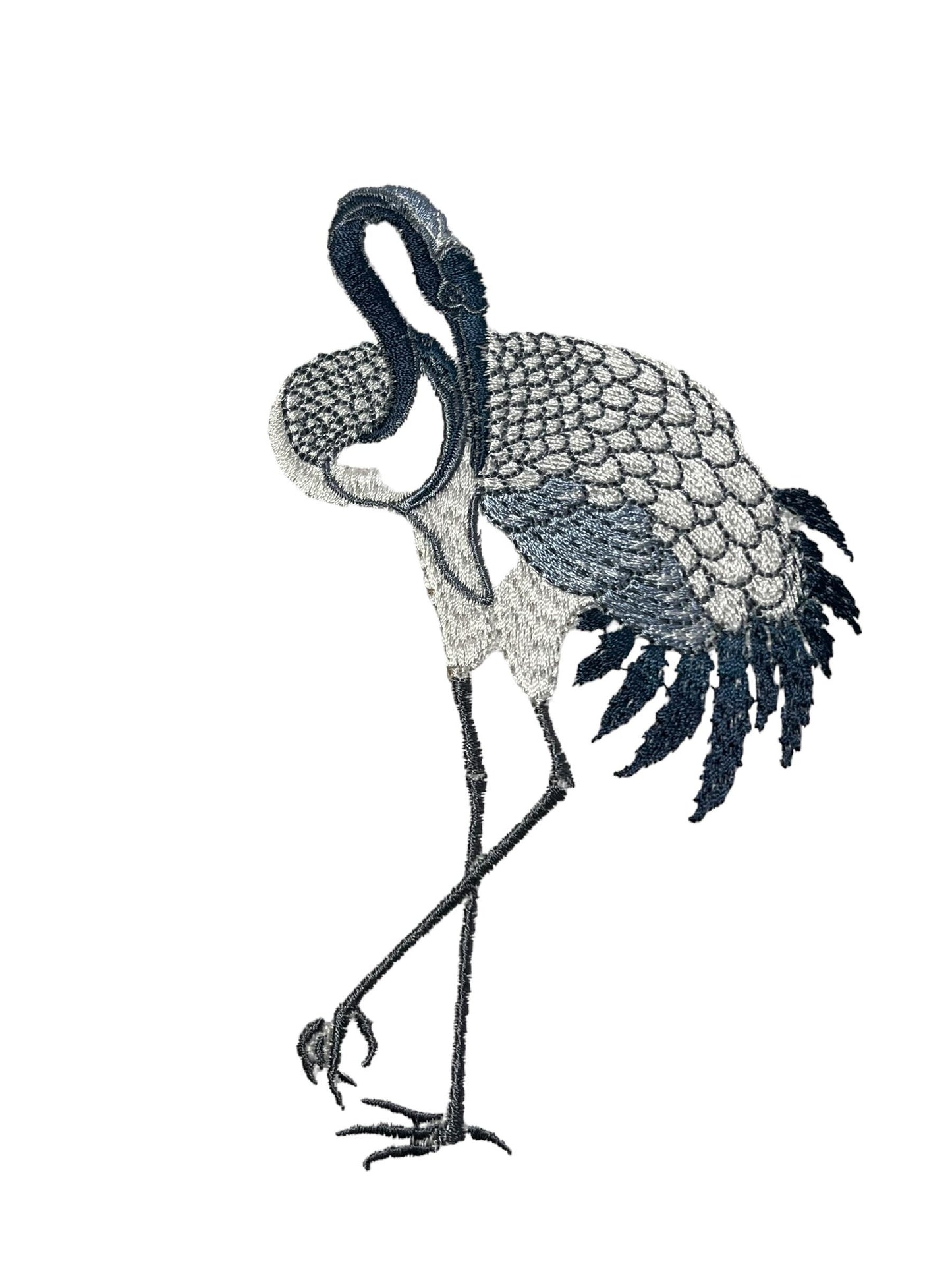 Coastal Crane Embroidered Pillow, Crane Embroidered Pillow, Navy and Cream Embroidered Bird Pillow Cover, Coastal Crane Embroidered Pillow