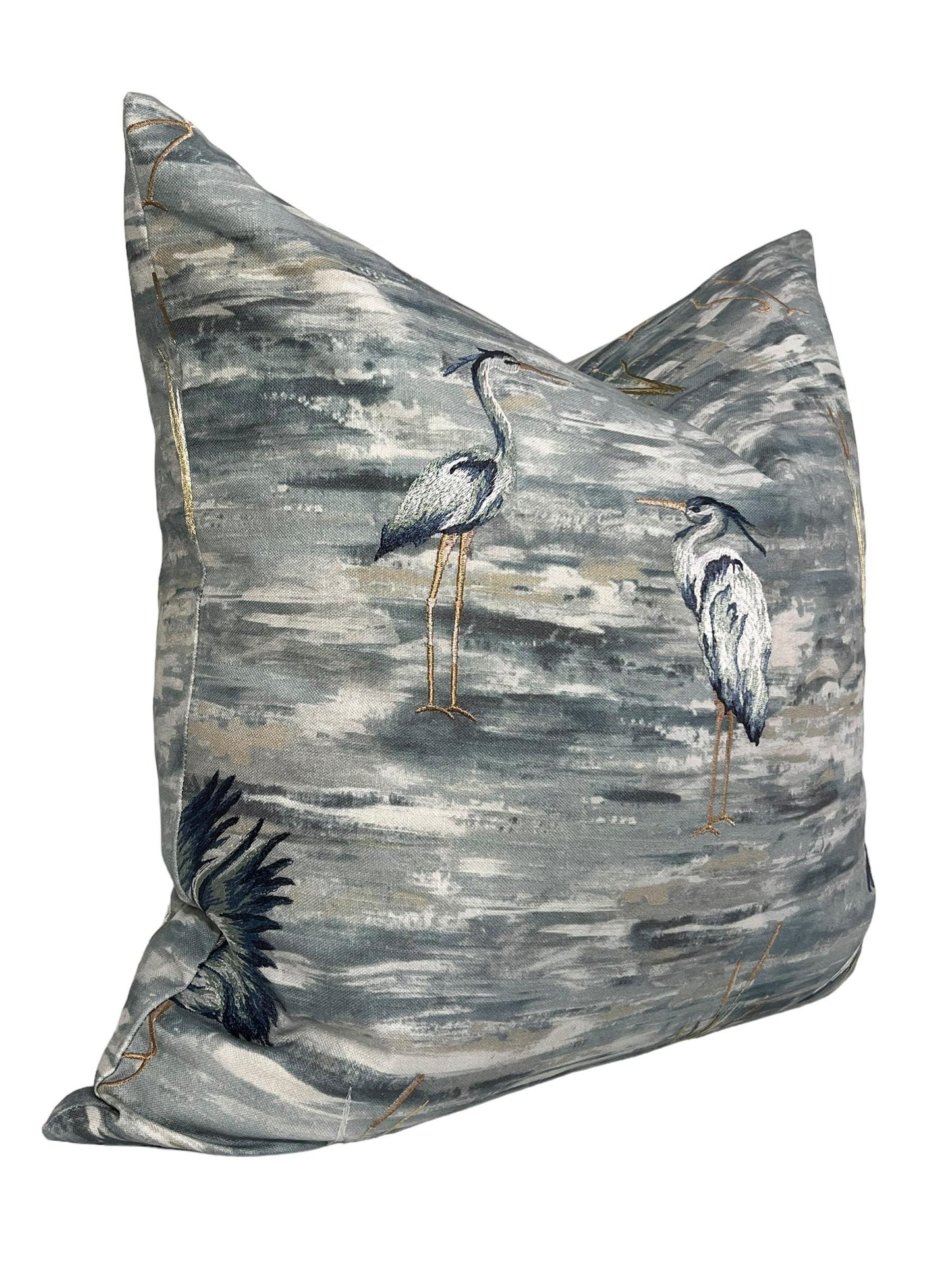 Heron Print Pillow Cover, Coastal Bird Cushion, Beach House Decor, Watercolor Heron Pillow, Coastal Living Cushion, Nautical Bird Print