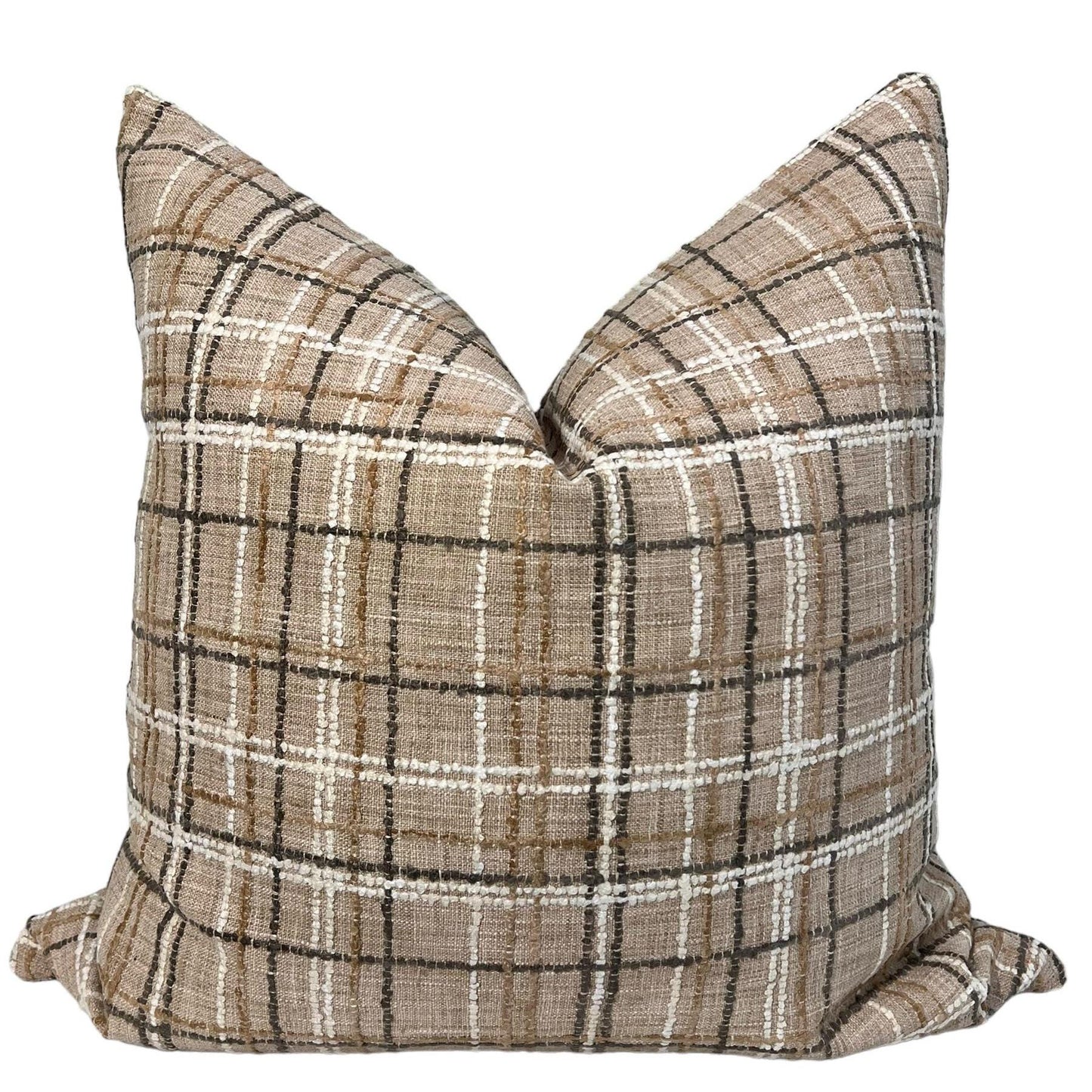 Rustic Brown Plaid Pillow, Tan Plaid Throw Pillow Cover, Brown Check Cushion, Farmhouse Plaid Pillow Cover, Plaid Country Cottage Cushion