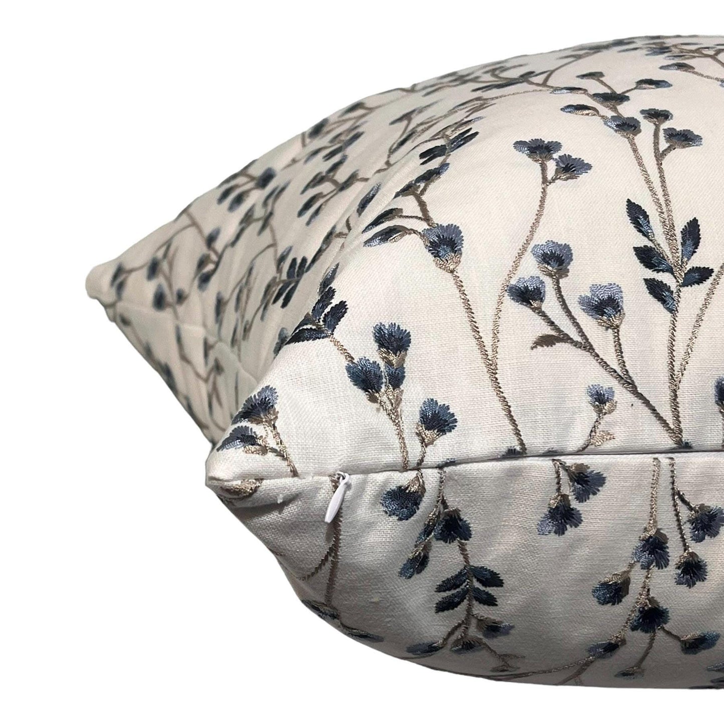 Floral Embroidered Decorative Pillow Cover, Blue Floral Throw Pillow Cover, Botanical Pillow Cover, Twig Design Pillow, Floral Cushion Cover