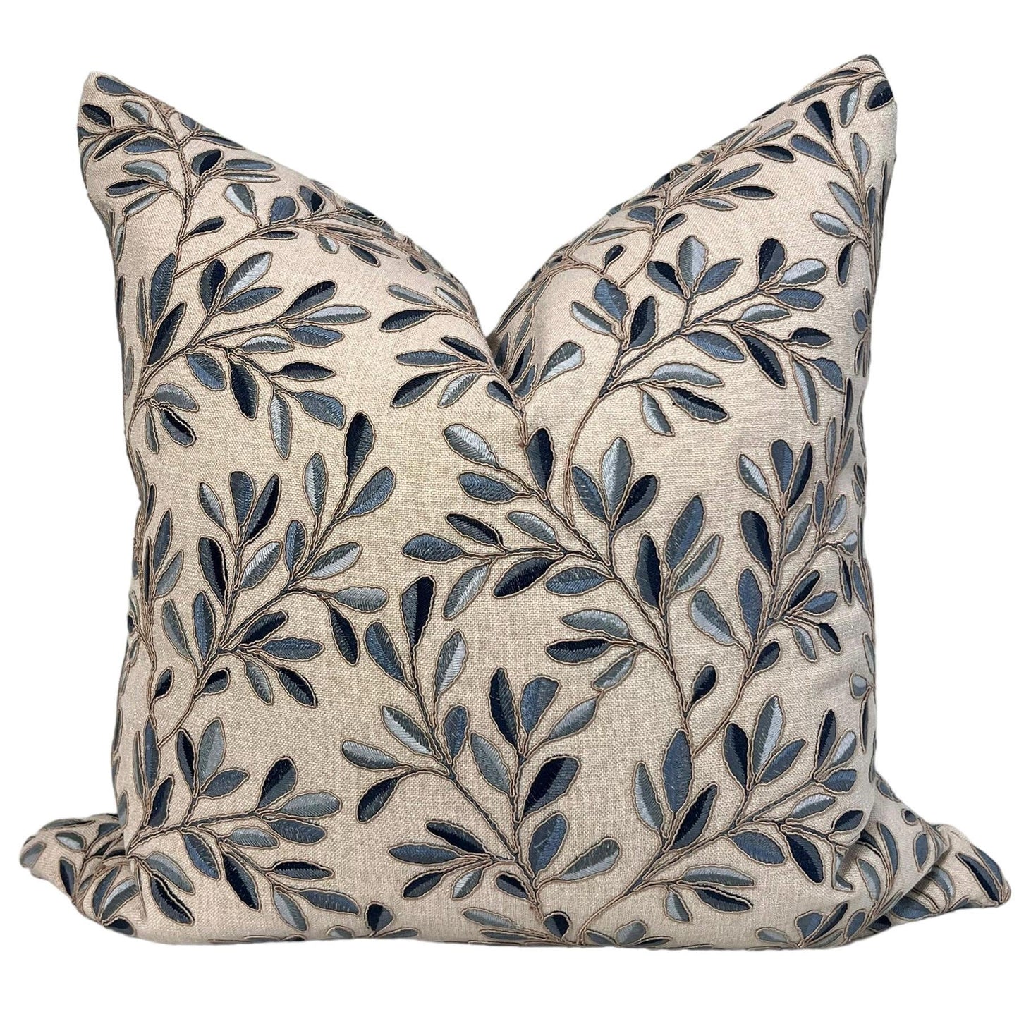 Leaf Embroidery Linen Pillow Cover, Neutral Toned Pillow Cover, Botanical Embroidered Cushion Cover, Linen Decorative Pillow Cover