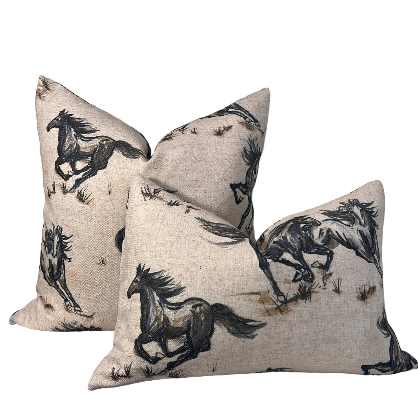 Wild Horse Linen Pillow Cover, Galloping Horse Throw Pillow Cover, Rustic Horse Pillow Cover, Running Horses Linen Pillow Cover