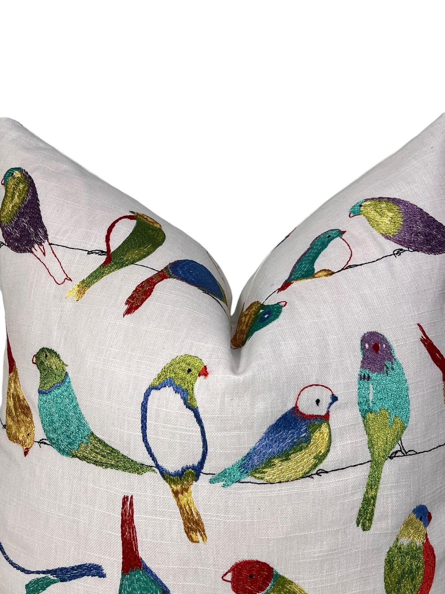 Colorful Bird Embroidered Pillow, Bird Themed Pillow Cover, Colorful Bird Cushion Cover, Bird Embroidery Pillow Cover, Flying Colors Cushion