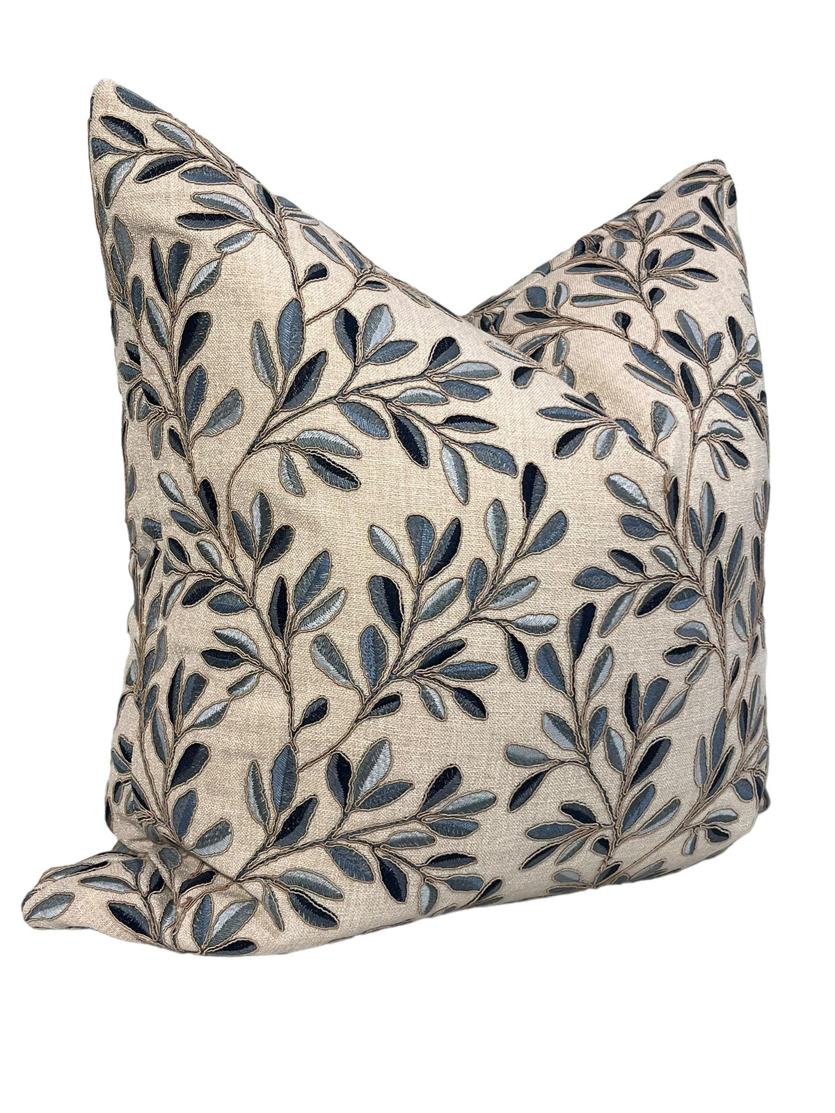 Floral Pillow Cover Set, Blue Accent, Handmade USA