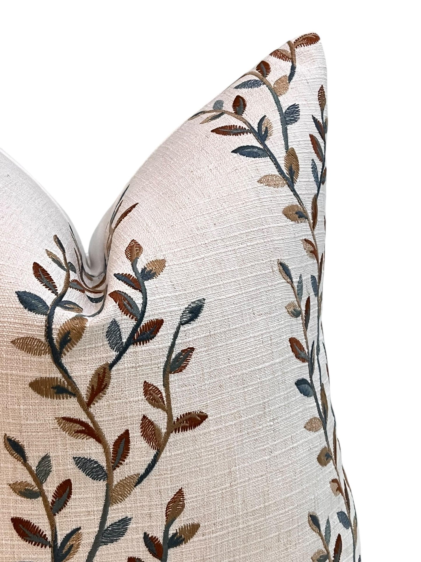 Botanical Embroidered Cushion Cover, Leaf Embroidery Linen Pillow Cover, Neutral Toned Pillow Cover, Linen Decorative Pillow Cover