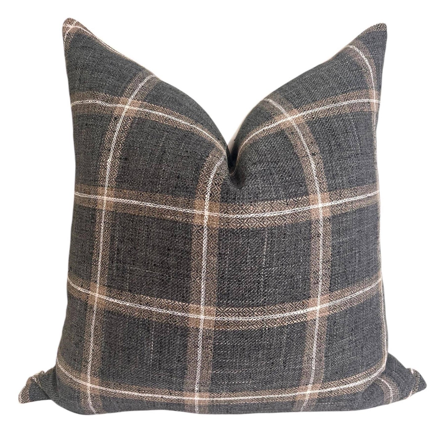 Beige and Blue-Gray Plaid Cushion, Plaid Linen Pillow Cover, Neutral Toned Cushion, Buffalo Check Accent Pillow, Modern Farmhouse Cushion