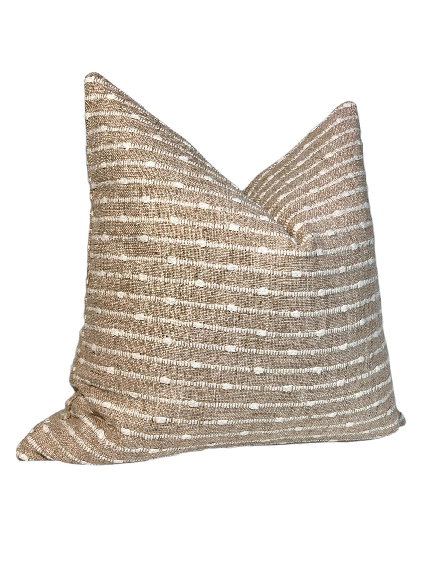 Tan Deja vu Pillow Cover, Woven Stripped pillow, Striped Boho Pillow Cover, Raised Dotted Stripe Cushion,