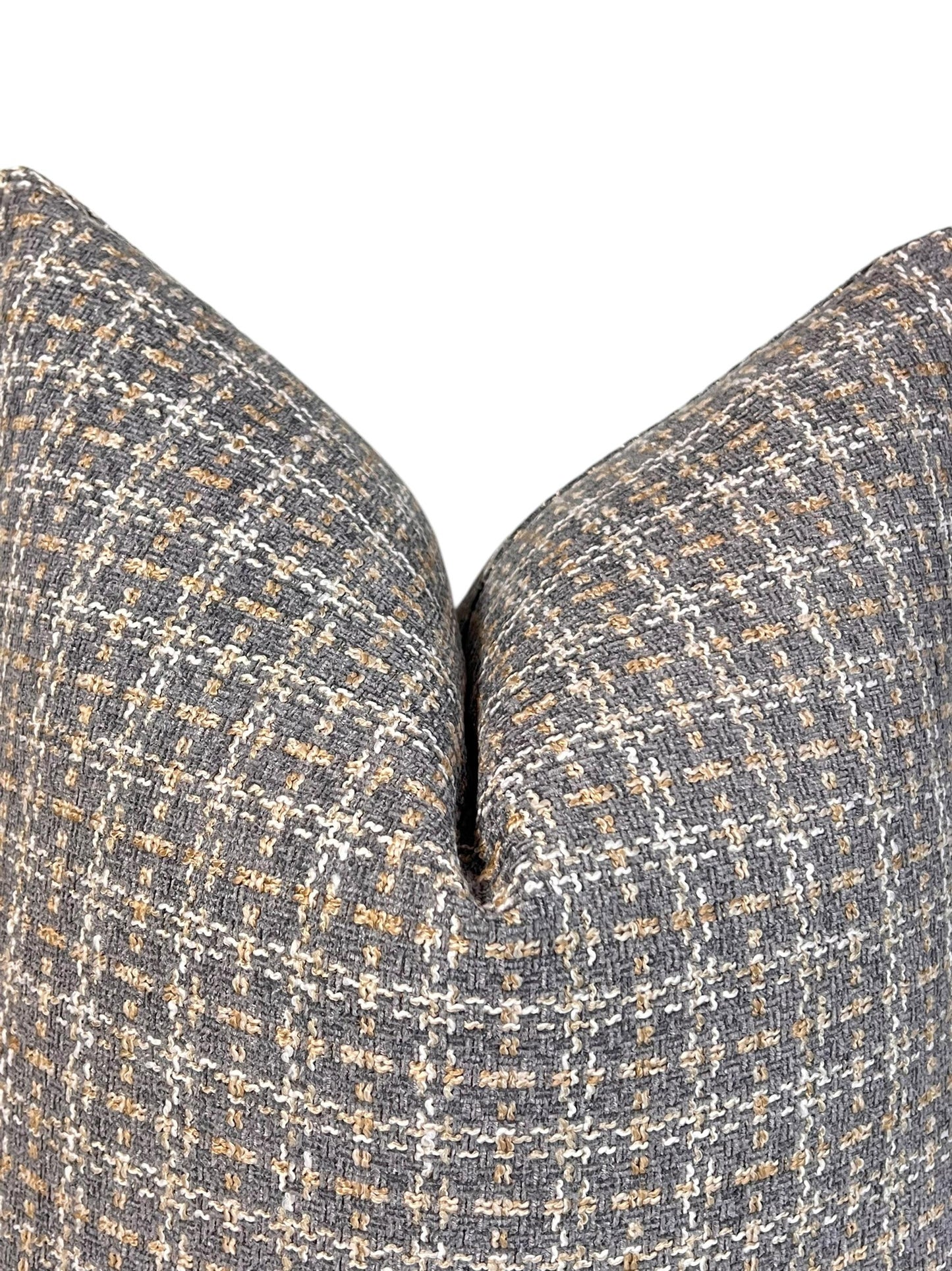 Graphite Checkered Throw Pillow, Plaid Pattern Pillow, Brown White Plaid Cushion, Basketweave Woven Pillow, Neutral Textured Pillow Cover