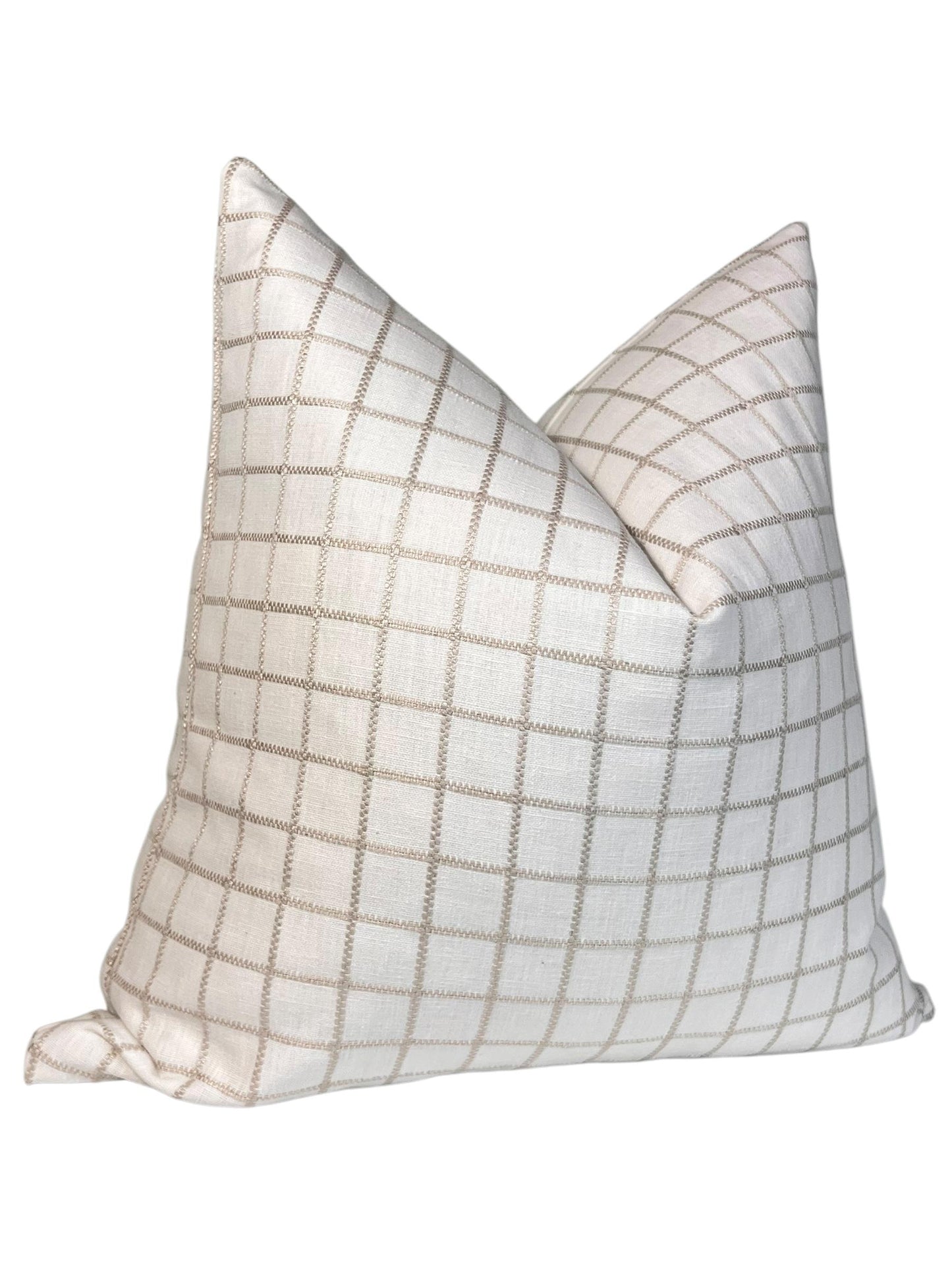 White Plaid Linen Pillow Cover, Grid Pattern Cushion, Plaid Throw Pillow Cover, Checkered Neutral Pillow, white Cushion Cover