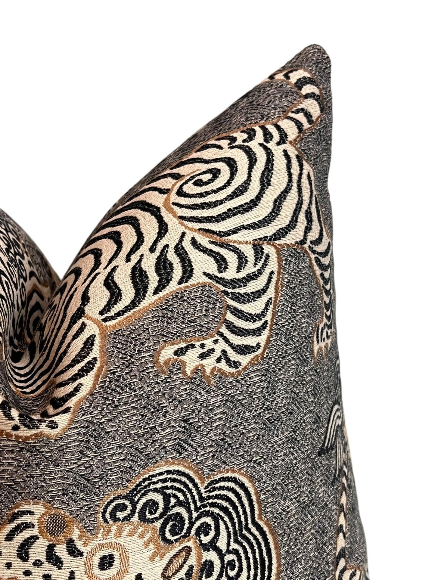 Tiger dragon Chinoiserie Pillow, Grey Katmandu Tibetan dragon Pillow Cover, Designer Pillow Cover, Oriental Tiger Pillow, Foo dog Pillow