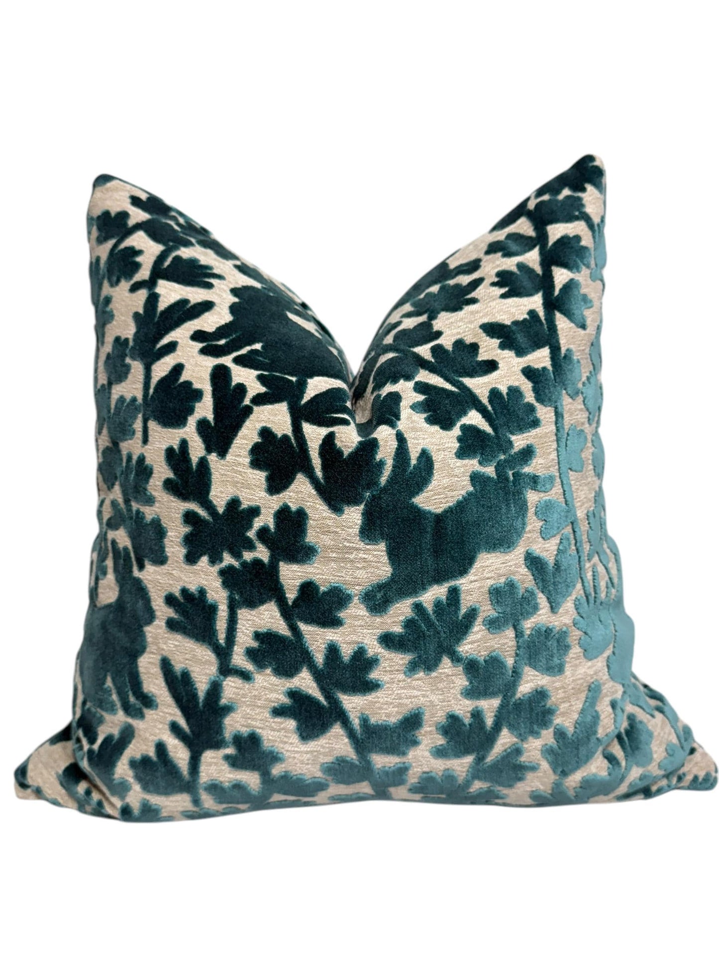 Azure Blue "luv bunny” rabbit velvet Pillow Cover, botanical Rabbit Pillow Cover, Easter Throw Pillow Cover, cut Velvet throw Pillow Cushion