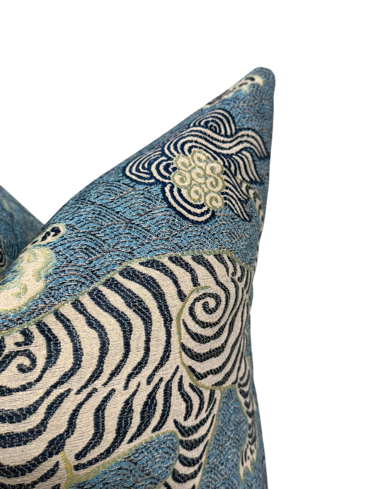 Oriental Tiger Pillow, Tiger dragon Chinoiserie Pillow,Azure Blue Katmandu Tibetan dragon Pillow Cover, Designer Pillow Cover, Foo dog
