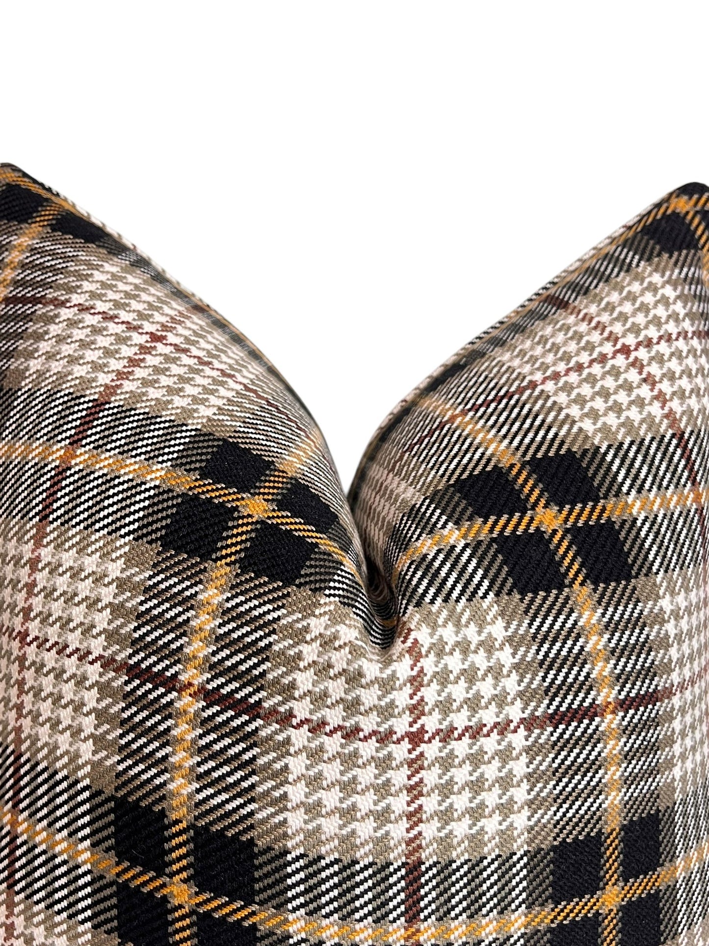 Plaid Wool Pillow Cover | Tartan Check Throw Pillow | Rustic Farmhouse Cushion | Brown-Black Plaid Pillow | Houndstooth Cushion | Fall Decor