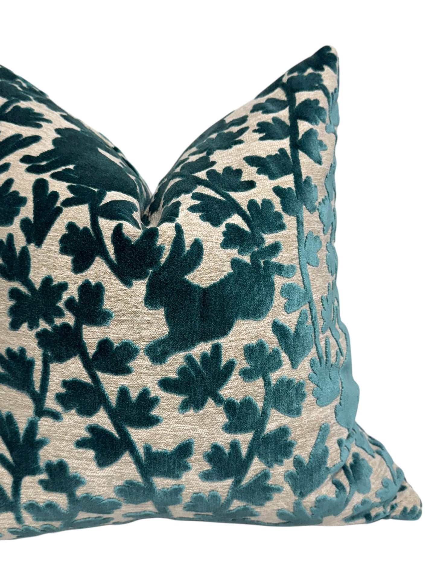 Azure Blue "luv bunny” rabbit velvet Pillow Cover, botanical Rabbit Pillow Cover, Easter Throw Pillow Cover, cut Velvet throw Pillow Cushion