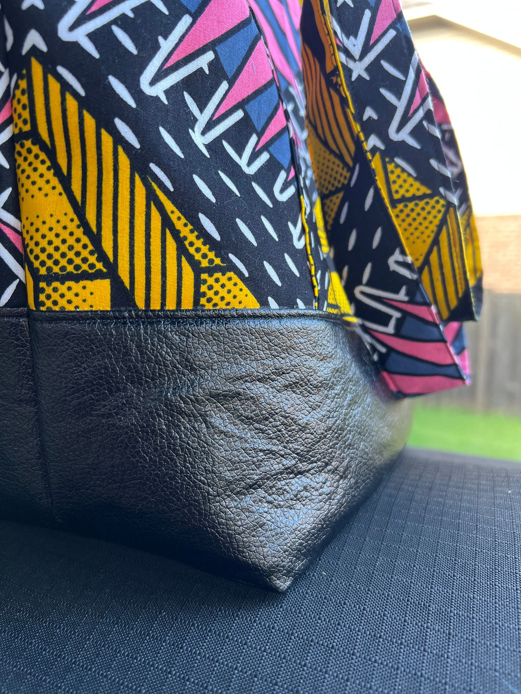 African Print Tote bag for women, Vibrant Ankara Fabric Tote, Large Boho Shoulder Bag with Leather Bottom, African Print Market Bag,