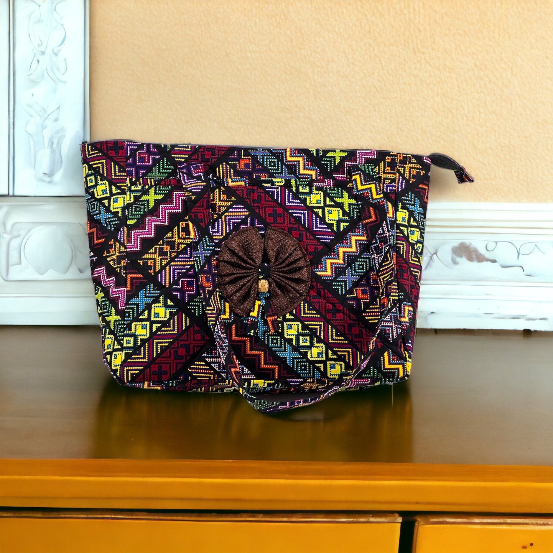African Print Tote Bag, Ankara Fabric Handbag, Women's Zipper Bag
