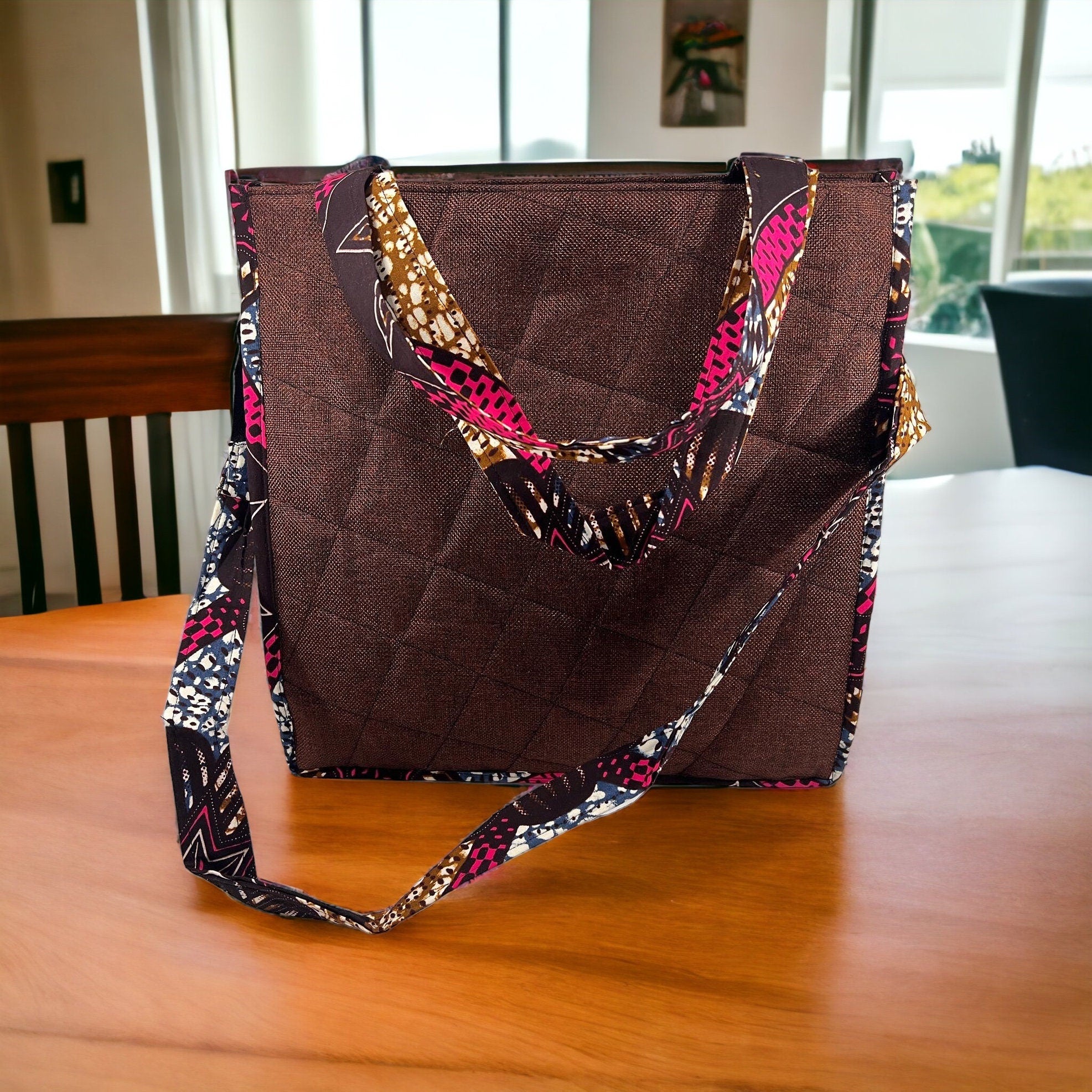 African Print Cotton Tote Bag, Padded Laptop Bag