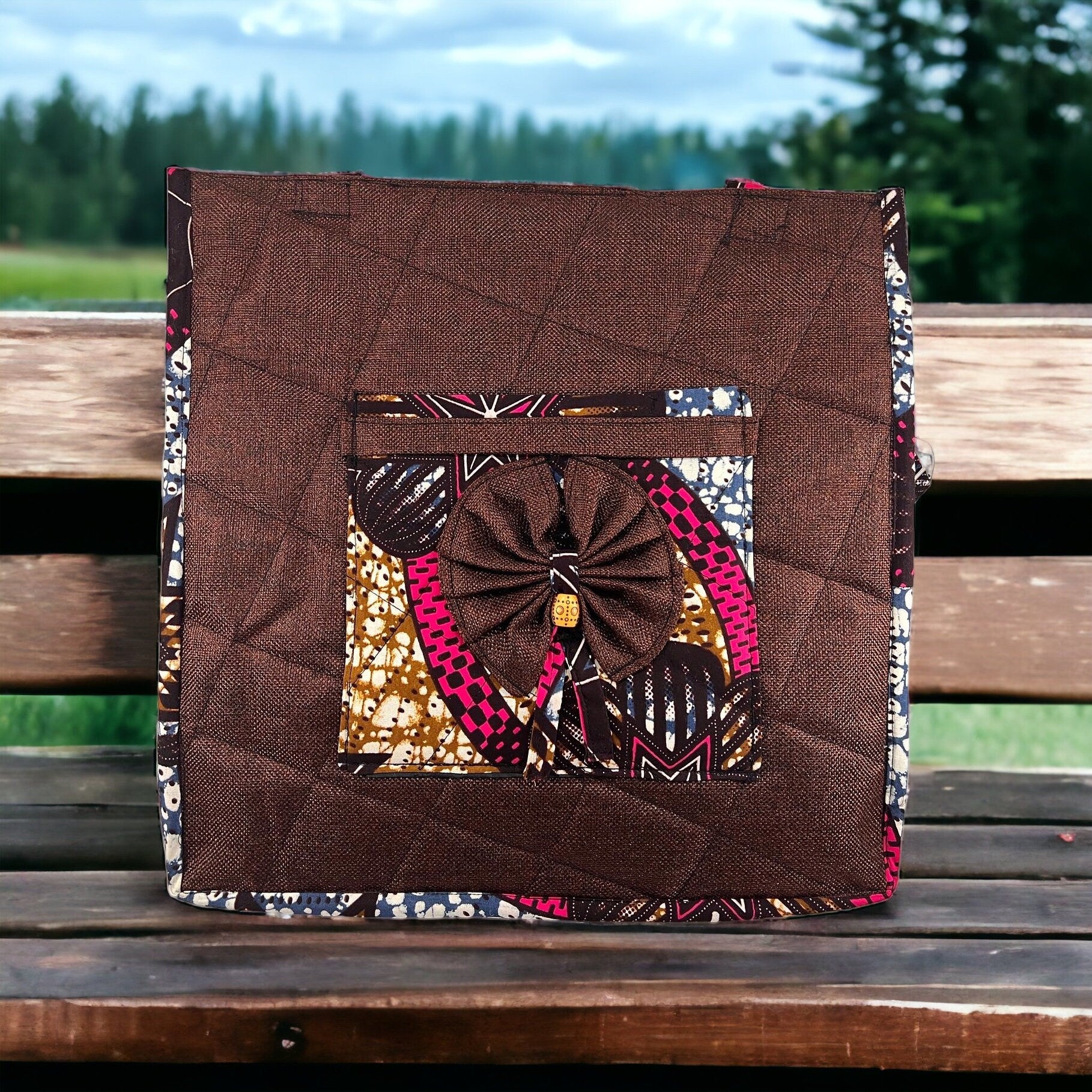 African Print Cotton Tote Bag, Padded Laptop Bag