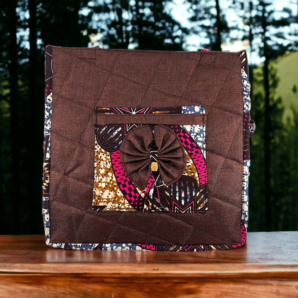 African Print Cotton Tote Bag, Padded Laptop Bag