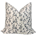 Floral Embroidered Decorative Pillow Cover, Blue Floral Throw Pillow Cover, Botanical Pillow Cover, Twig Design Pillow, Floral Cushion Cover