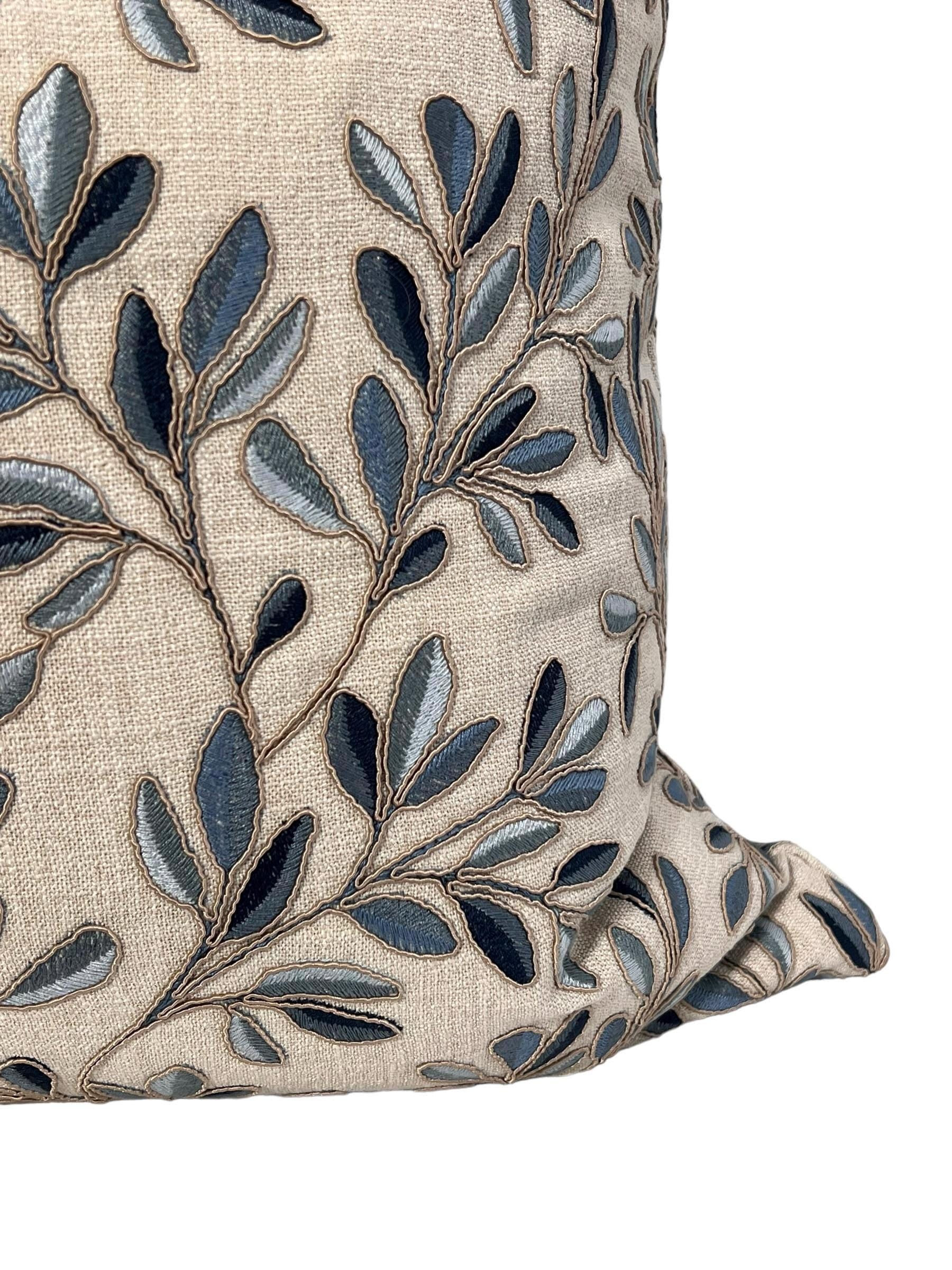 Leaf Embroidery Linen Pillow Cover, Neutral Toned Pillow Cover, Botanical Embroidered Cushion Cover, Linen Decorative Pillow Cover