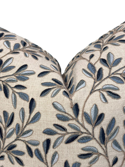 Leaf Embroidery Linen Pillow Cover, Neutral Toned Pillow Cover, Botanical Embroidered Cushion Cover, Linen Decorative Pillow Cover