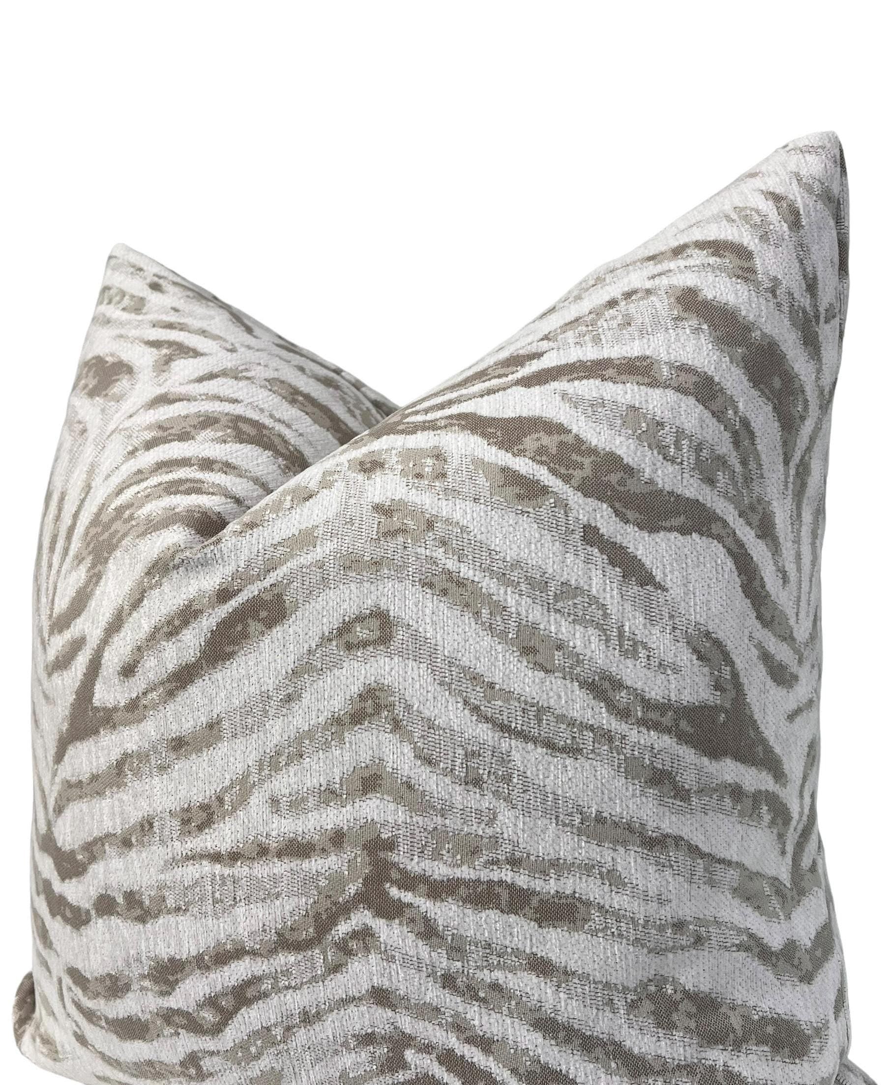 Neutral Zebra Print Pillow Cover, Beige Safari Cushion, Handmade in USA