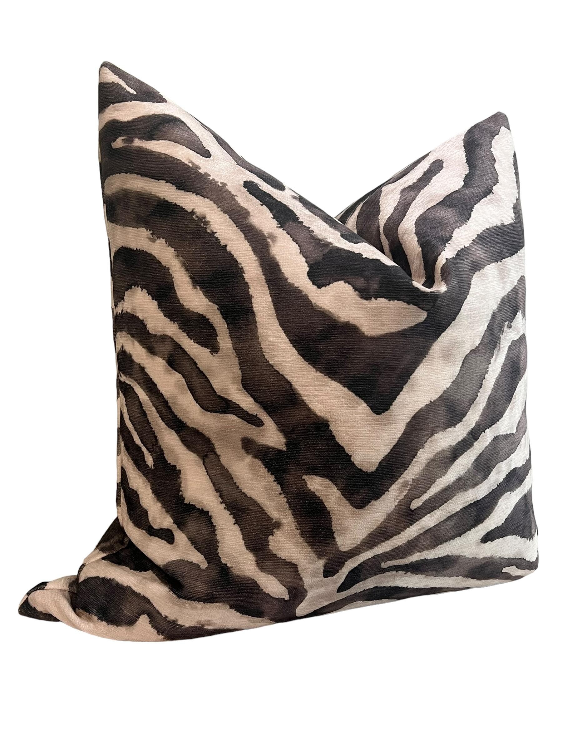 Handmade Beige Zebra Print Pillow Cover, Safari Decor