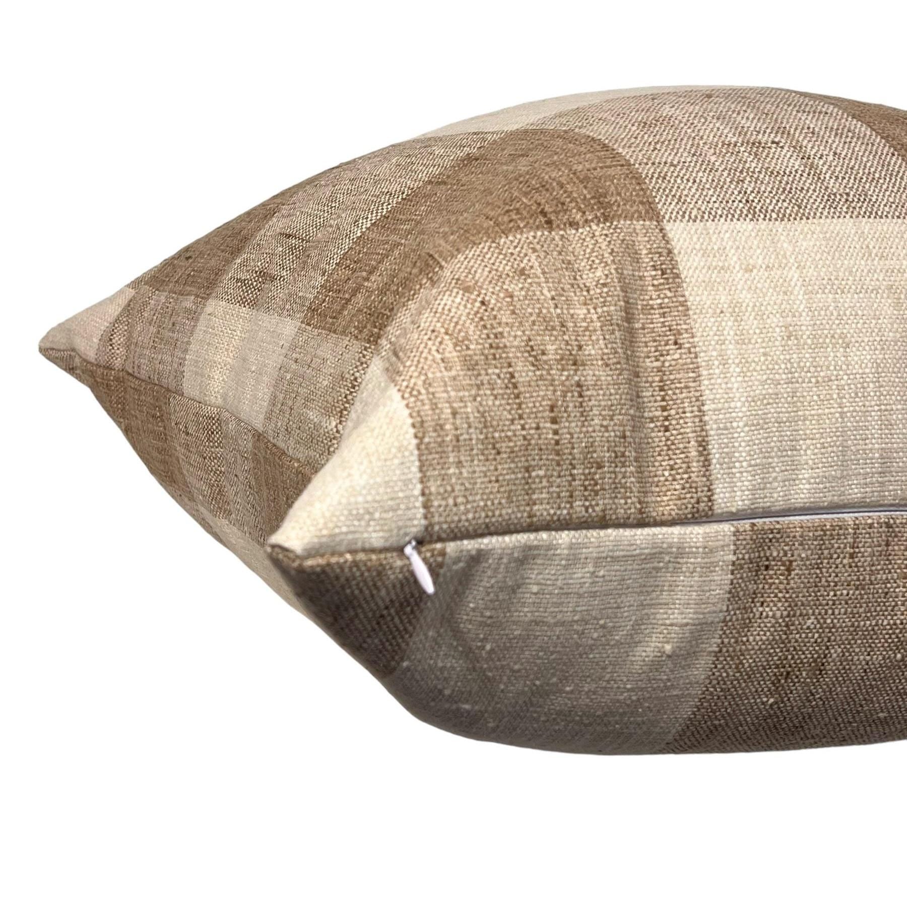 Handmade White and Tan Buffalo Check Pillow Cover, Rustic Plaid Throw Pillow