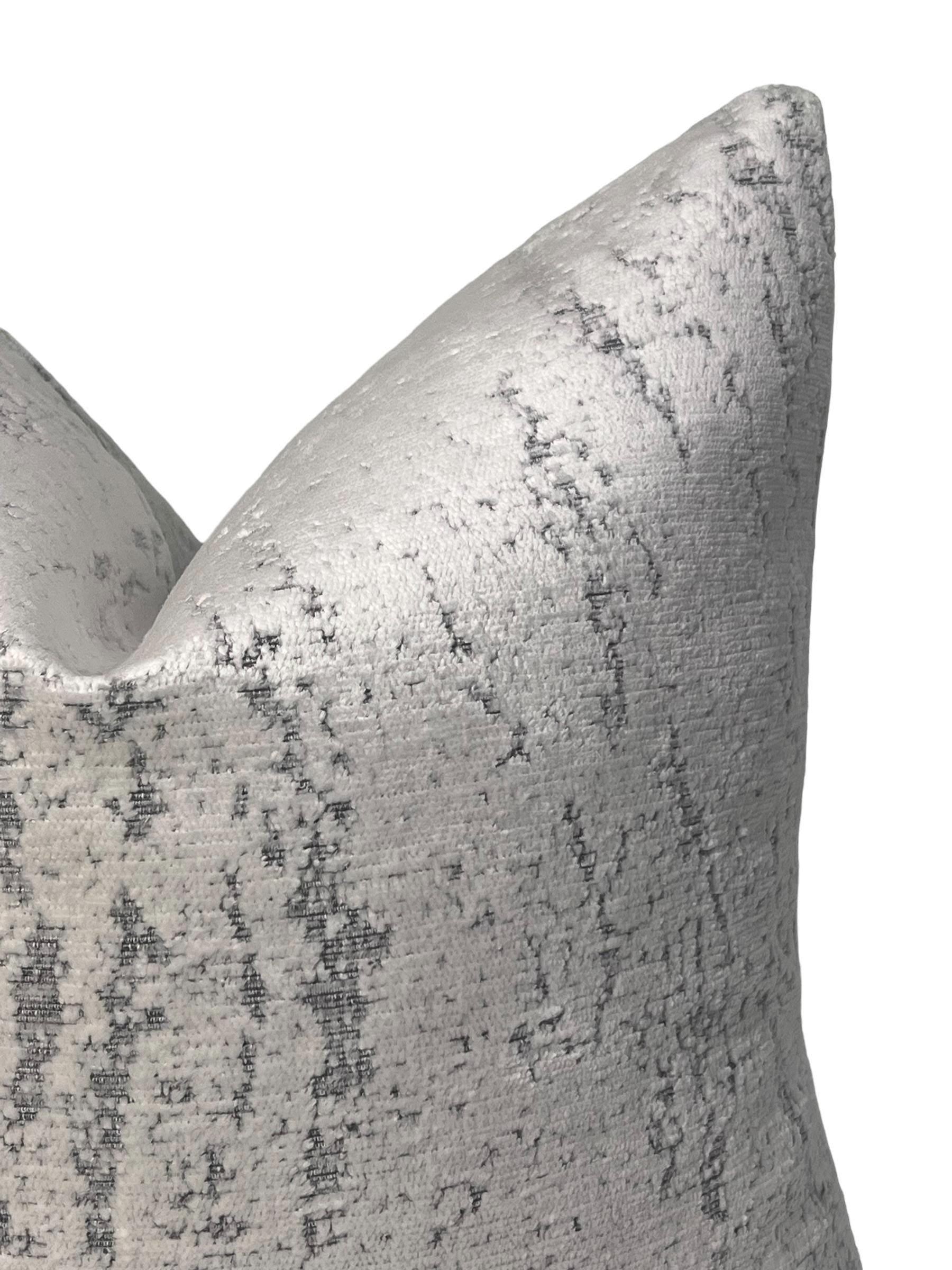 Silver Velvet Pillow Cover, Distressed Gray Metallic Texture, Handmade