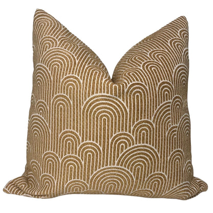 Gold Geometric Arch Pillow Cover, Art Deco Inspired Pillow Cover, Gold Arch Pattern Pillow Cover, Art Deco Gold Linen Cushion, Accent Pillow