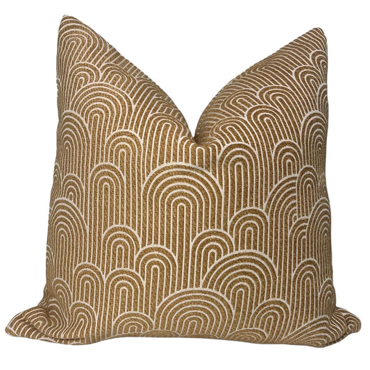 Gold Geometric Arch Pillow Cover, Art Deco Inspired Pillow Cover, Gold Arch Pattern Pillow Cover, Art Deco Gold Linen Cushion, Accent Pillow