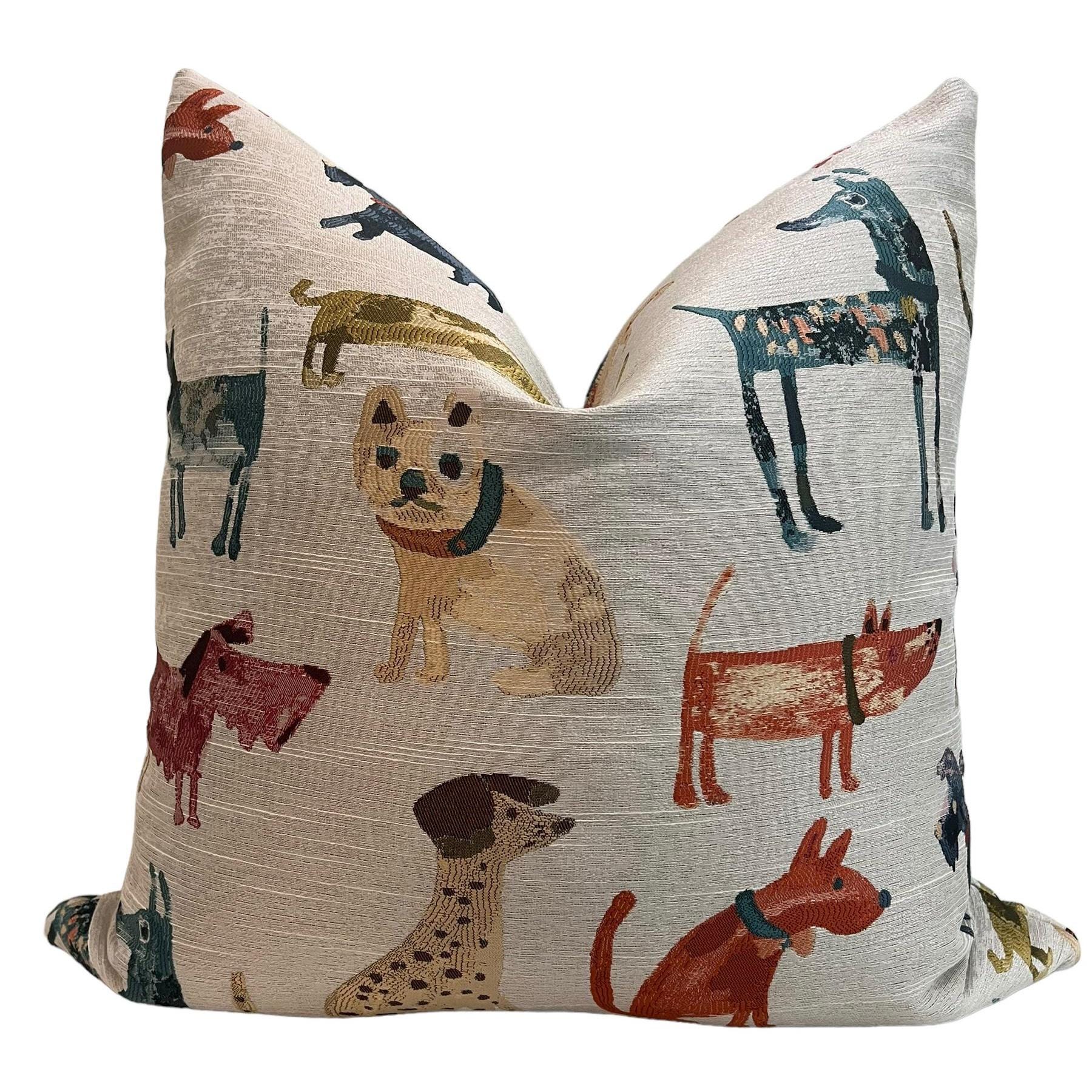 Colorful Dog Print Pillow Cover, Whimsical Dog Pattern Pillow Cover, Dog Lover Pillow Cover, Dog Themed Decorative Pillow Cover, Dog Lovers