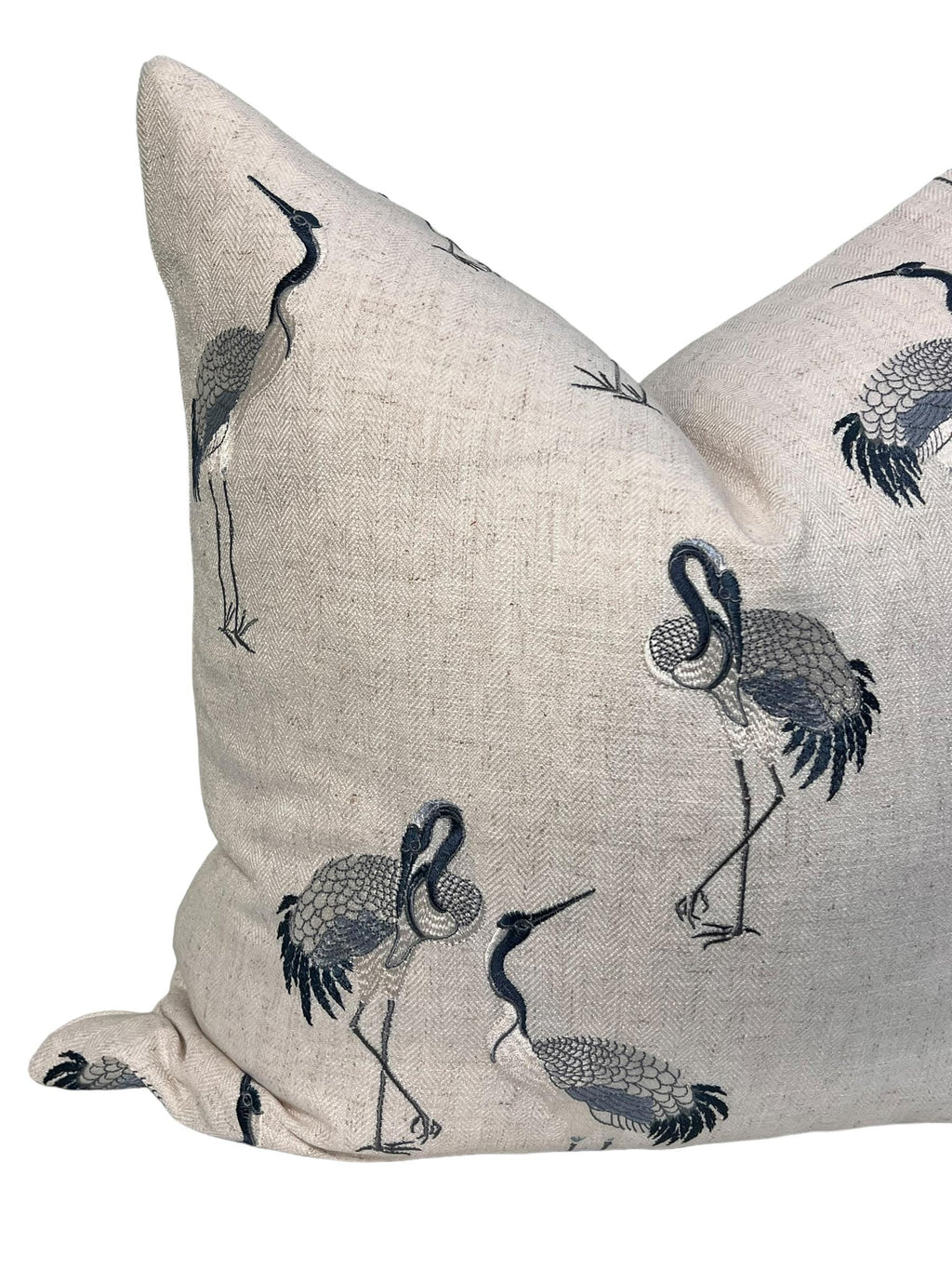 Coastal Crane Embroidered Pillow, Crane Embroidered Pillow, Navy and Cream Embroidered Bird Pillow Cover, Coastal Crane Embroidered Pillow