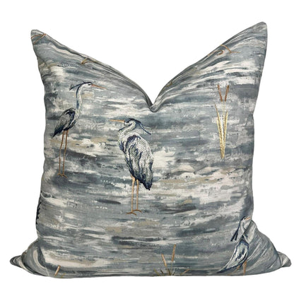 Heron Print Pillow Cover, Coastal Bird Cushion, Beach House Decor, Watercolor Heron Pillow, Coastal Living Cushion, Nautical Bird Print