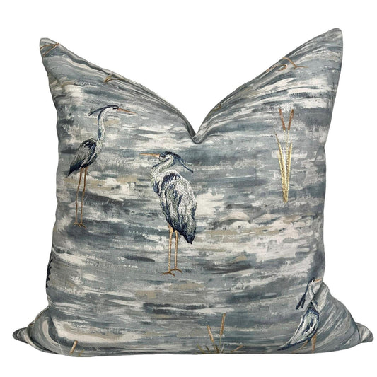 Heron Print Pillow Cover, Coastal Bird Cushion, Beach House Decor, Watercolor Heron Pillow, Coastal Living Cushion, Nautical Bird Print
