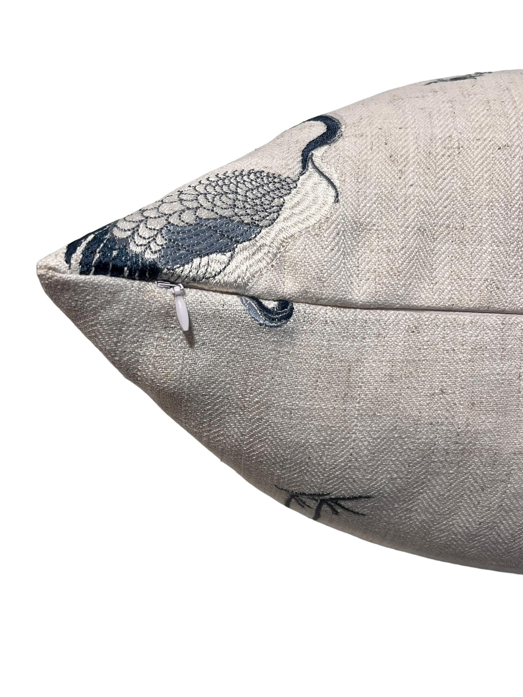 Coastal Crane Embroidered Pillow, Crane Embroidered Pillow, Navy and Cream Embroidered Bird Pillow Cover, Coastal Crane Embroidered Pillow