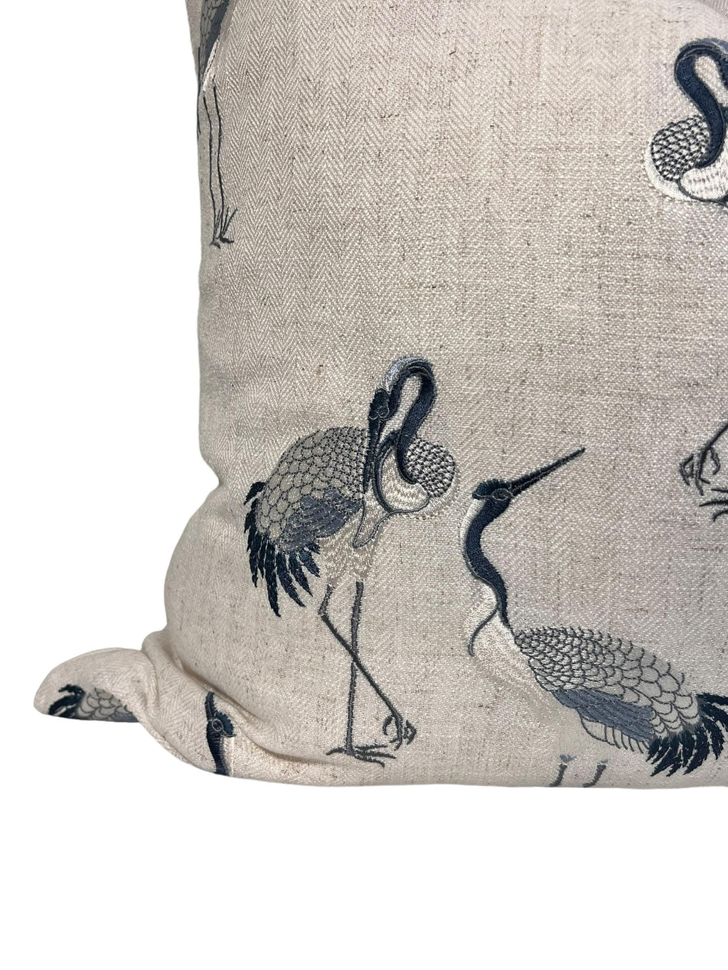 Coastal Crane Embroidered Pillow, Crane Embroidered Pillow, Navy and Cream Embroidered Bird Pillow Cover, Coastal Crane Embroidered Pillow