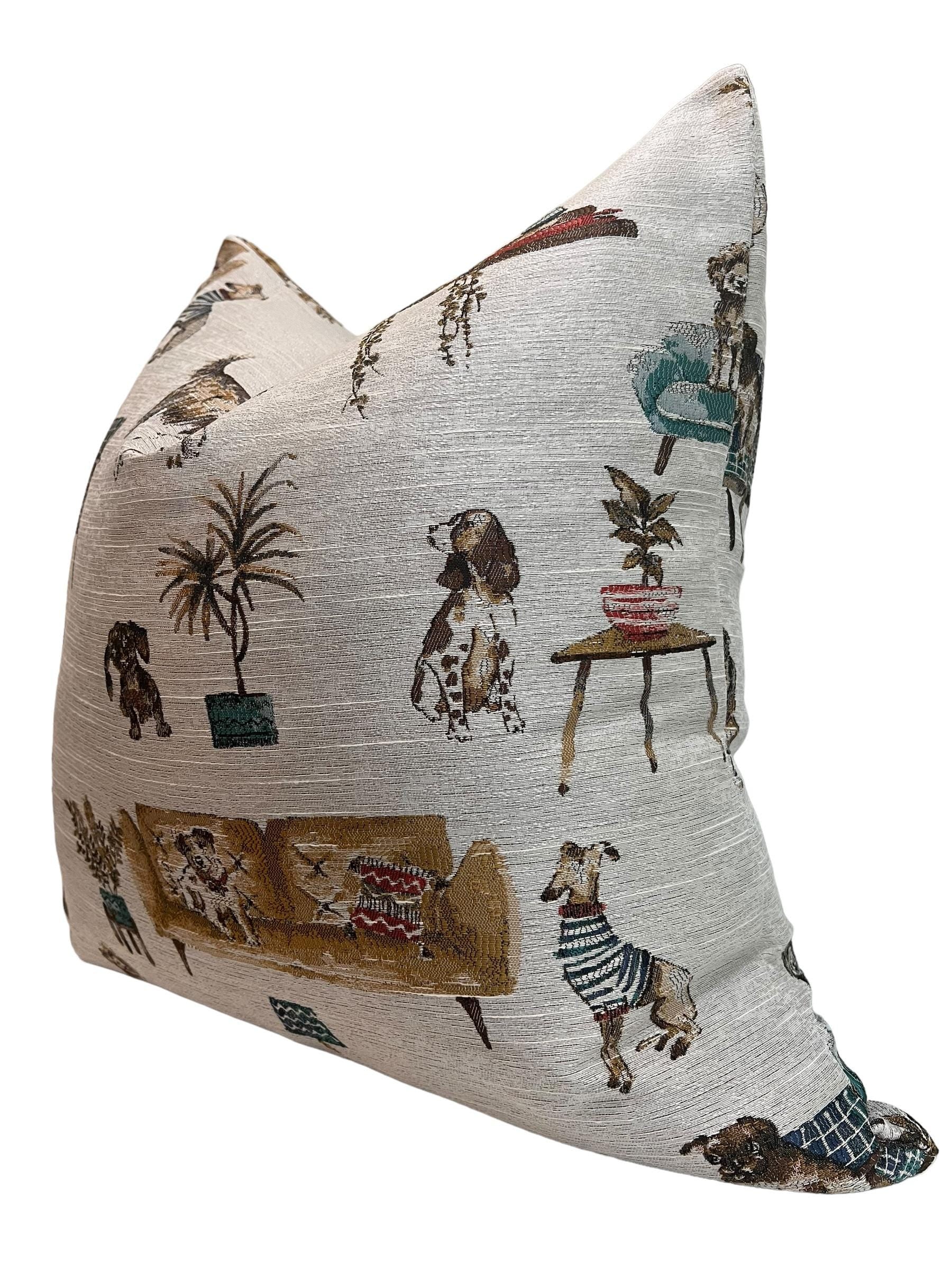 Whimsical Dog Print Pillow Cover, Pet Decor Accent Pillow, Handmade