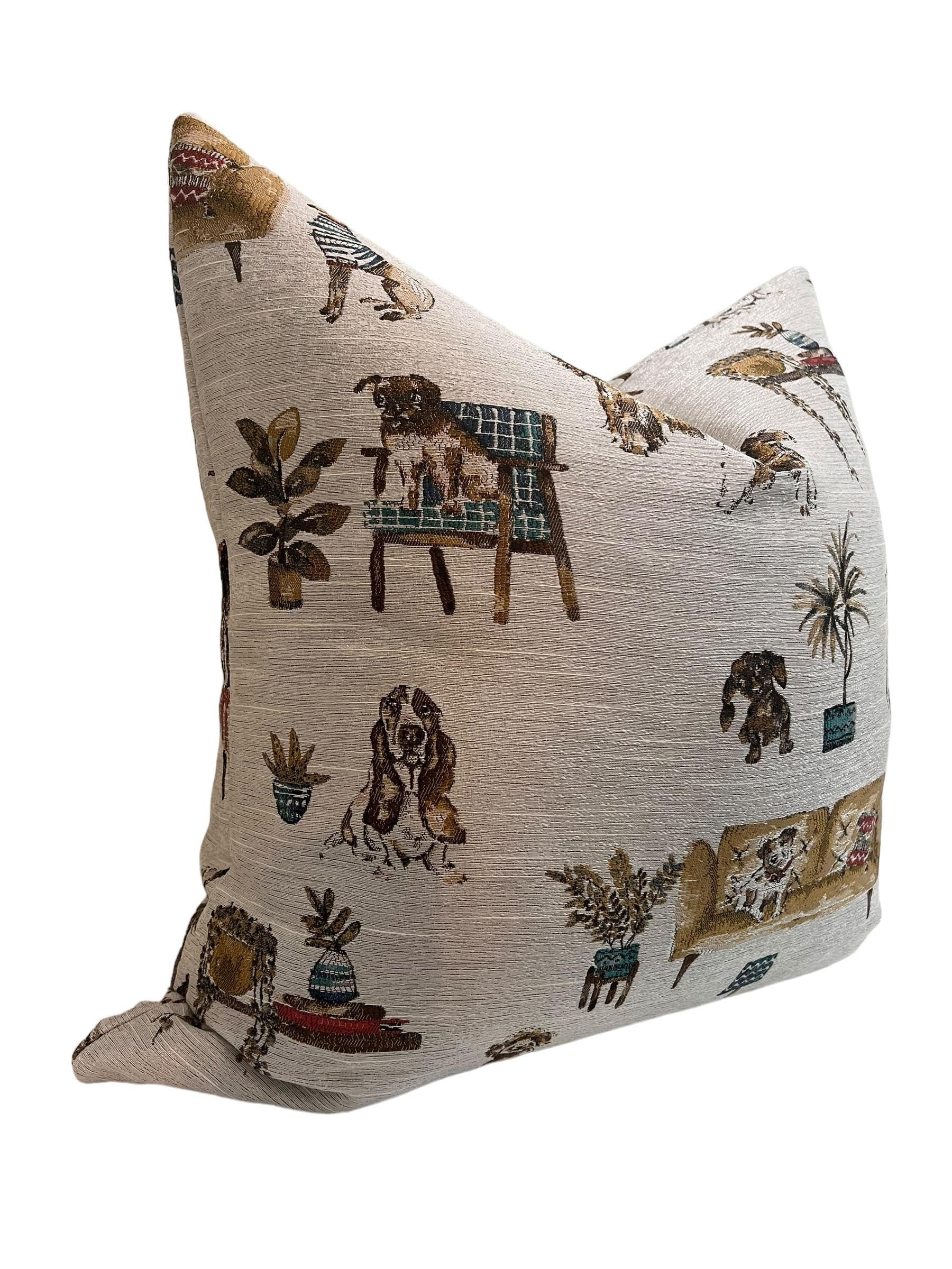 Whimsical Dog Print Pillow Cover, Pet Decor Accent Pillow, Handmade