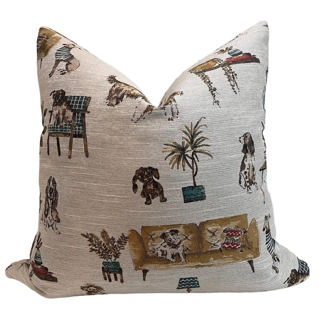 Whimsical Dog Print Pillow Cover, Pet Decor Accent Pillow, Handmade