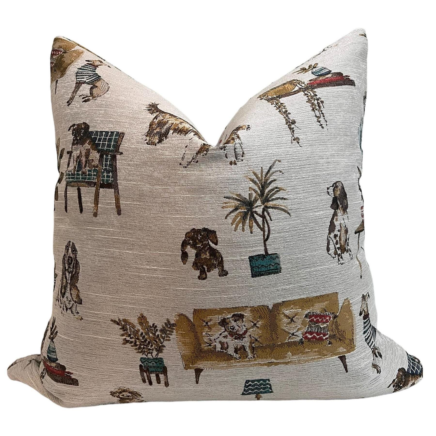 Whimsical Dog Print Pillow Cover, Pet Decor Accent Pillow, Handmade