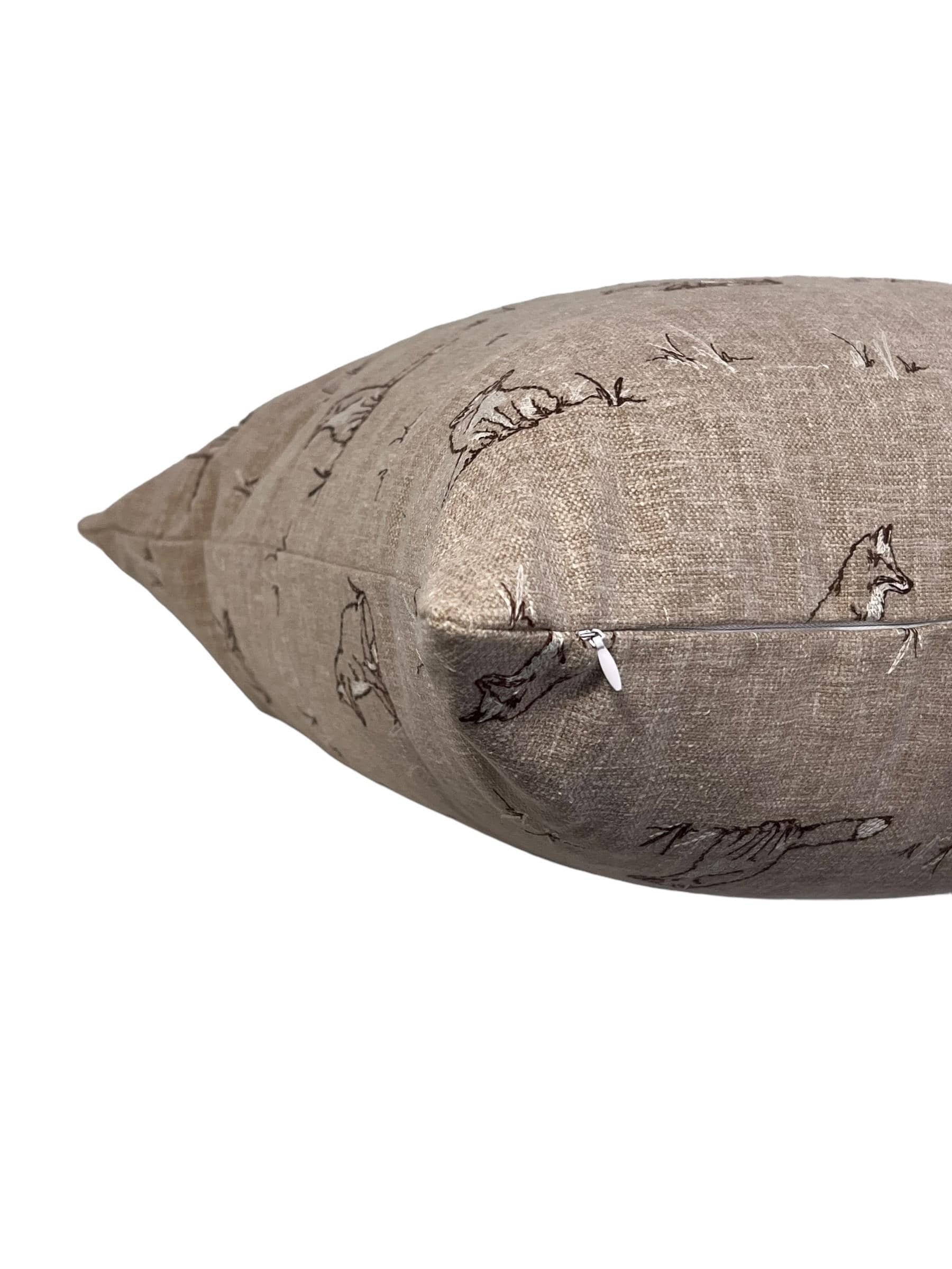 Fox Embroidered Pillow Cover, Rustic Woodland Cushion
