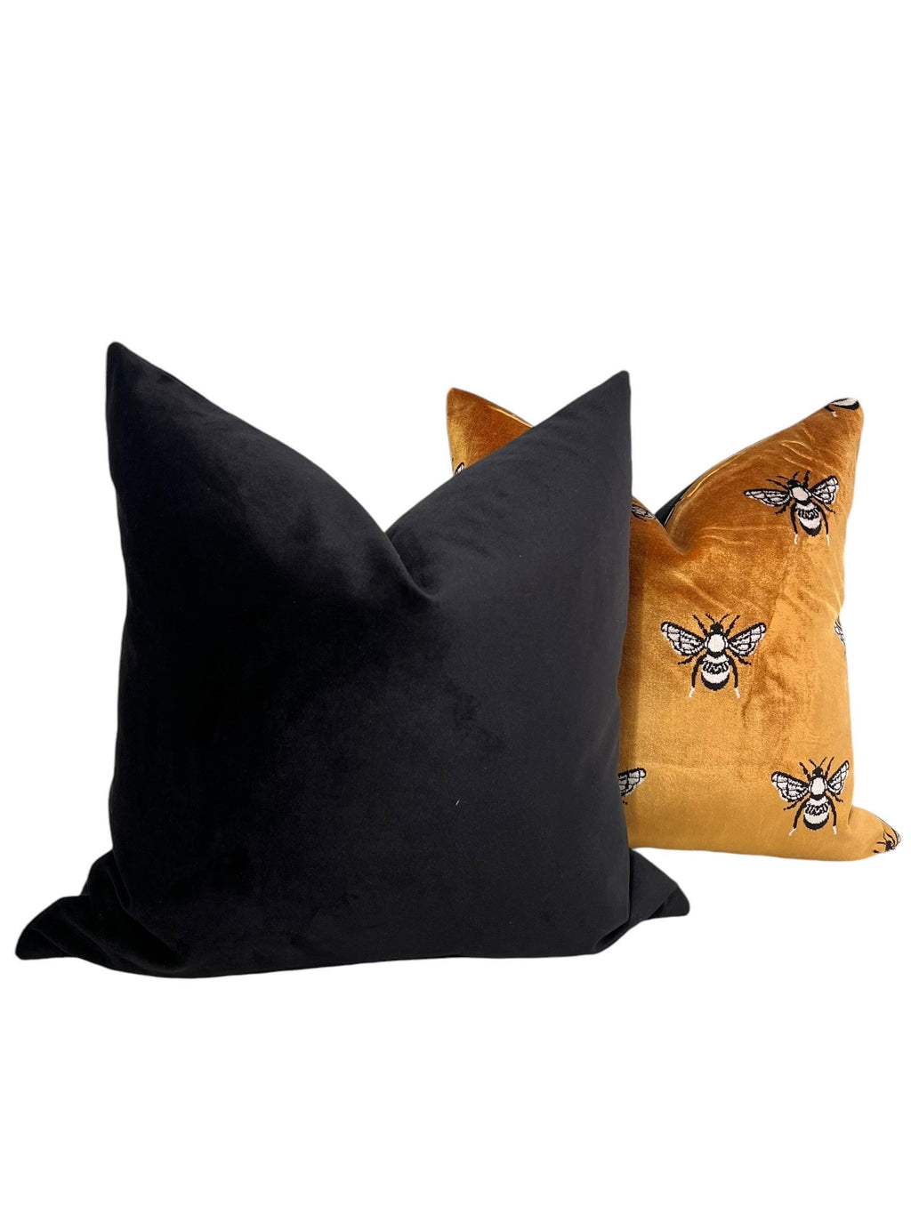 Handmade Bee Embroidery Velvet Pillow Cover, Gold Cushion