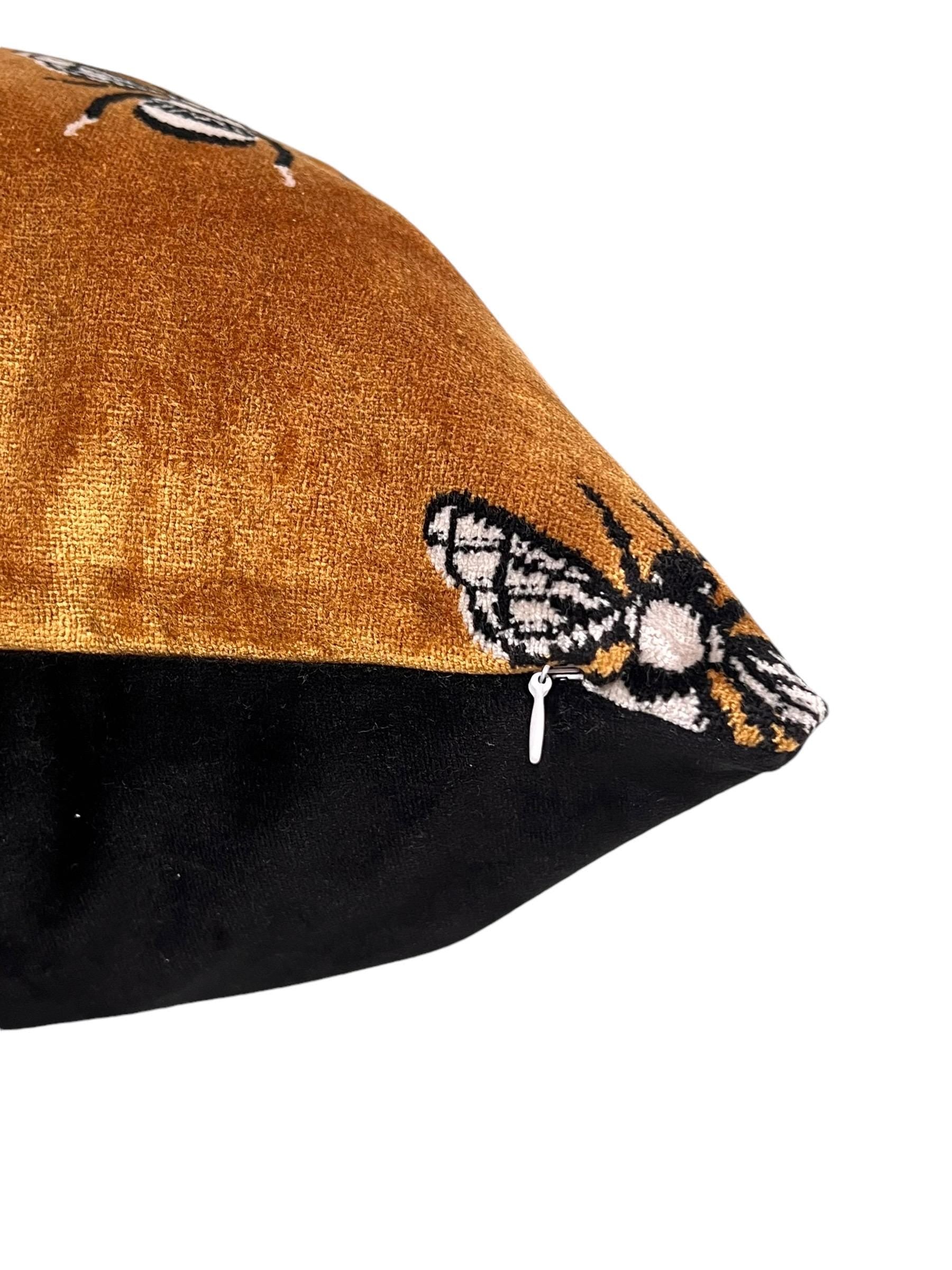 Handmade Bee Embroidery Velvet Pillow Cover, Gold Cushion