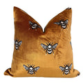 Handmade Bee Embroidery Velvet Pillow Cover, Gold Cushion