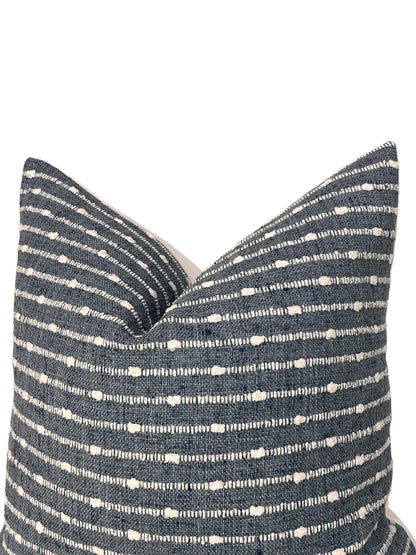 Blue Deja vu Pillow Cover, Woven Stripped pillow, Striped Boho Pillow Cover, Raised Dotted Stripe Cushion,