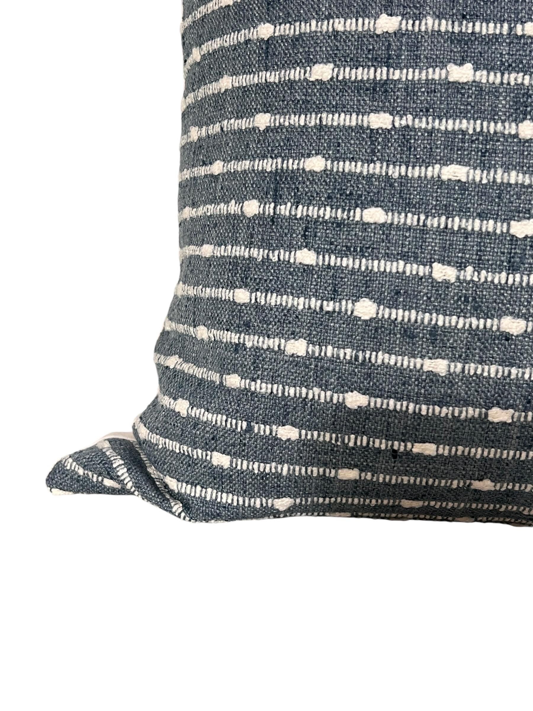 Blue Woven Striped Pillow Cover, Boho Dotted Cushion
