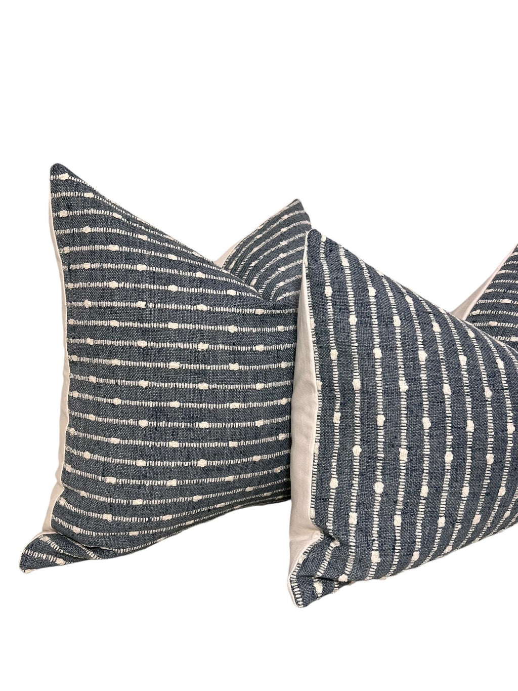 Blue Woven Striped Pillow Cover, Boho Dotted Cushion
